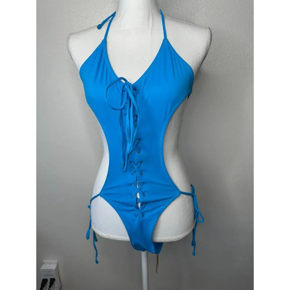 NWT Skims Lace-Up Monokini Turquoise One-Piece Swimsuit XS